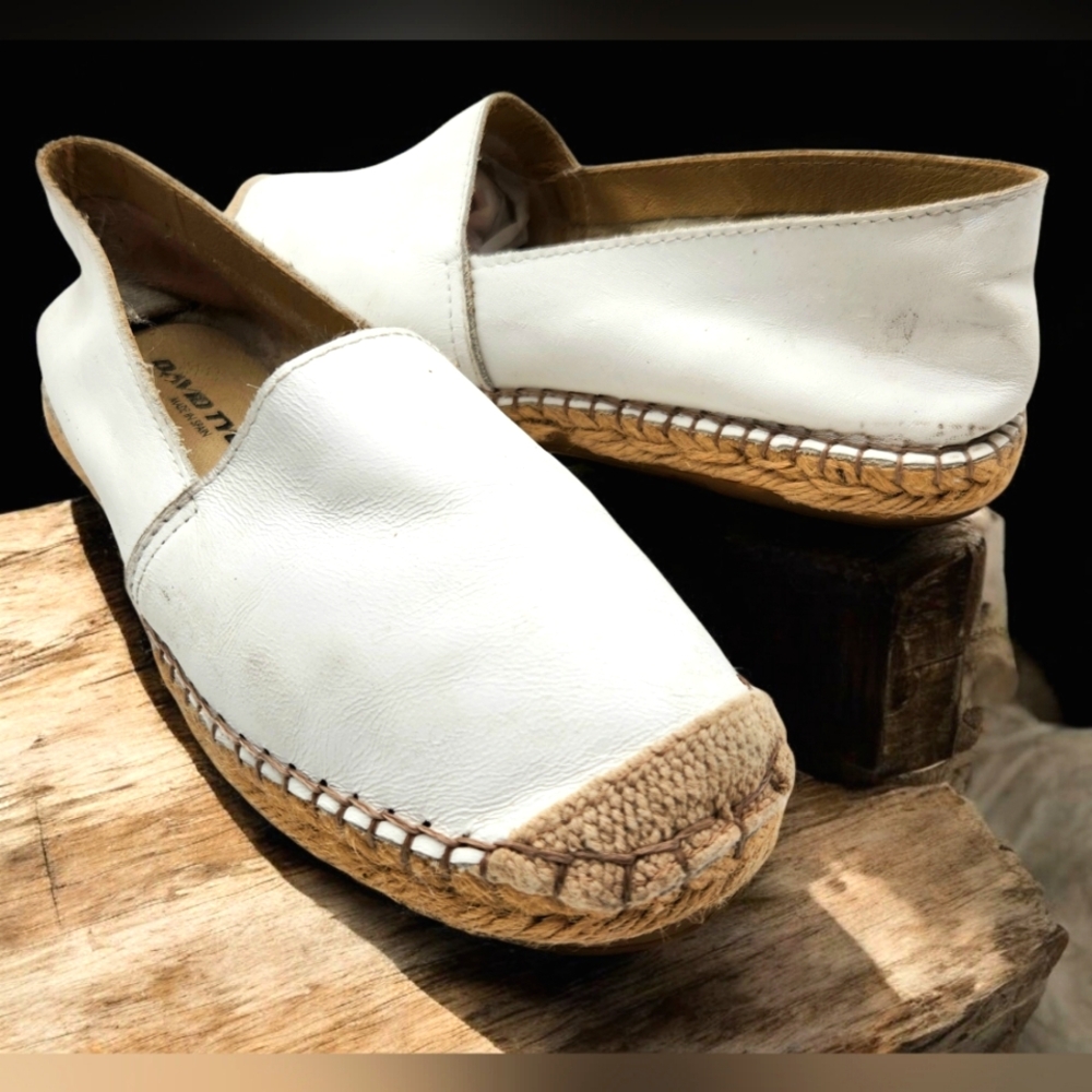 David Taylor Womens 6 White Leather Espradrille Flat Slip On Loafer Spain